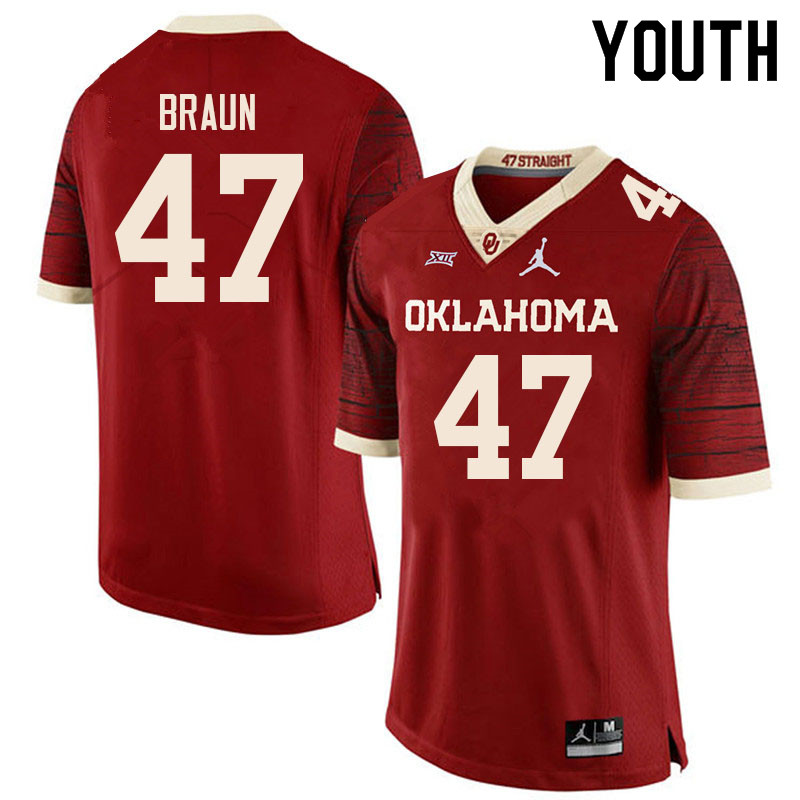 Youth #47 Brady Braun Oklahoma Sooners College Football Jerseys Sale-Retro